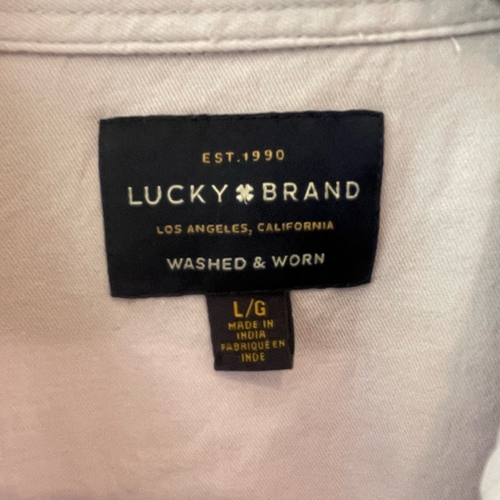 🩶🔥Lucky Brand Men's Light Gray Short Sleeve Shirt size L w/ metal/stone buttons - Picture 6 of 9